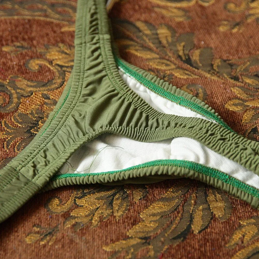 Mens Army Green Thong with Carabiner Key Ring SAMPLE PIECE Handmade - Picture 5 of 5